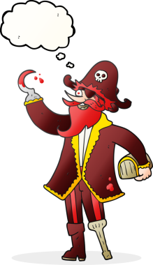 Bir insan tarafından çizilmiş serbest çizim balon karikatür korsan kaptanı.