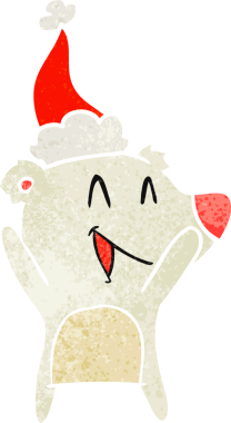 Gülen kutup ayısı eli, bir insan tarafından çizilmiş Noel Baba şapkasının eski çizgi filmini çizdi.