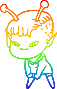 Gökkuşağı gradyan çizgisi bir insan tarafından çizilmiş şirin bir uzaylı kızın çizimi.