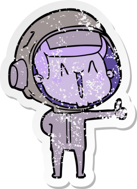 Bir insan tarafından çizilmiş mutlu bir astronotun sıkıntılı çıkartması.