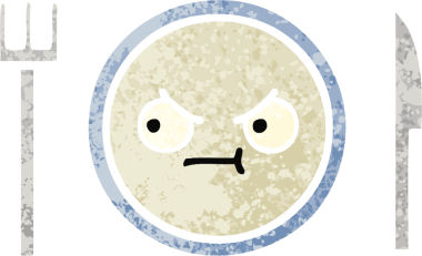 Bir insan tarafından çizilmiş yemek tabağının retro çizim tarzı karikatürü.