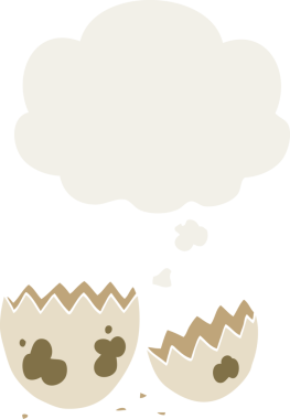 Karikatür, insan tarafından çizilmiş düşünce baloncuğuyla kırılmış yumurta.