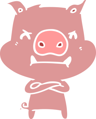 Bir insan tarafından çizilmiş kızgın düz renkli çizgi film domuzu.