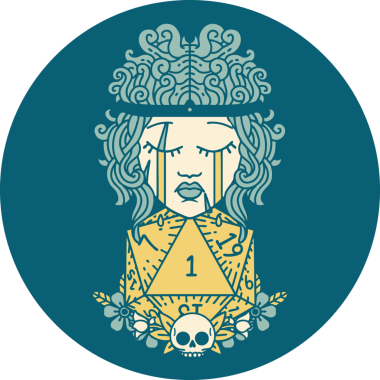 Retro Dövme Tarzı Ağlayan İnsan Barbar Bir D20 rulo ile bir insan tarafından çizilmiş