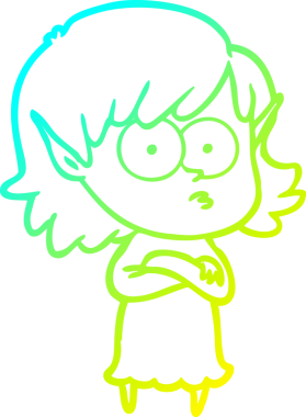 Soğuk gradyan çizgi çizimi bir insan tarafından çizilmiş bir elf kızı