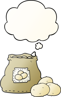 Düşünce baloncuklu patatesler bir insan tarafından çizilmiş.