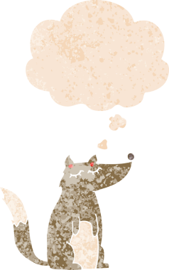 Düşünce baloncuğu ve grunge ile çizgi film kurdu bir insan tarafından çizilmiş tedirgin retro tarzı