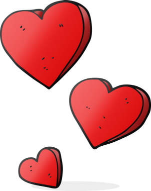 Bir insan tarafından çizilmiş karikatür kalpler.