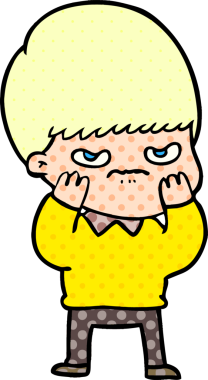 Bir insan tarafından çizilmiş sinirli çizgi film çocuğu.