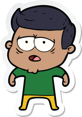 Bir insan tarafından çizilmiş yorgun bir çizgi film çıkartması.