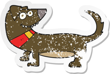 Bir insan tarafından çizilmiş çizgi film köpeğinin gerilimli çıkartması.