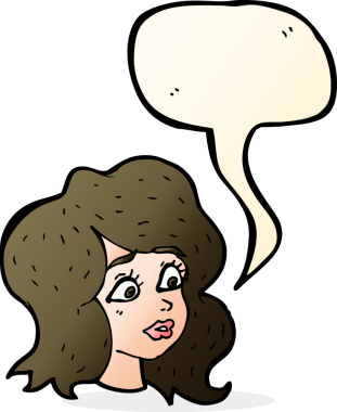 Bir insan tarafından çizilen konuşma baloncuğuyla ilgilenen çizgi film kadını.