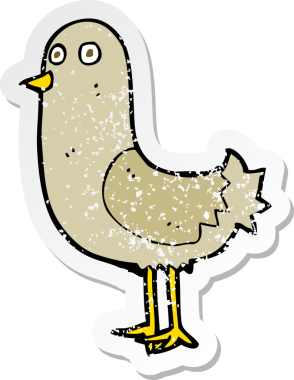 Bir insan tarafından çizilmiş karikatür kuşunun gerilmiş çıkartması.