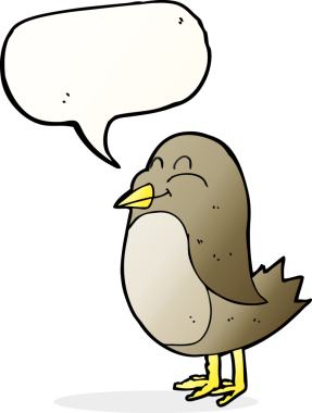 Bir insan tarafından çizilmiş konuşma balonlu çizgi film kuşu.