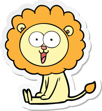 Bir insan tarafından çizilmiş mutlu bir aslanın çıkartması.