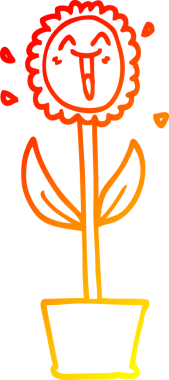 Bir insan tarafından kabın içine çizilmiş bir karikatür çiçeğinin sıcak çizgi çizimi