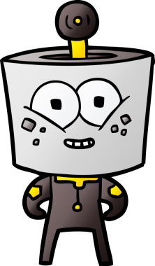 Bir insan tarafından çizilmiş mutlu çizgi film robotu