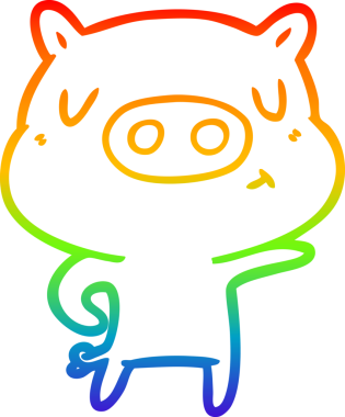 Gökkuşağı gradyan çizimi bir insan tarafından çizilmiş çizgi domuz çizimi