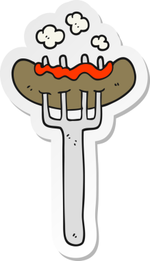 Bir insan tarafından çizilmiş sosis üzerine çizgi film etiketi.