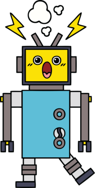 Bir insan tarafından çizilmiş sevimli bir robot karikatürü.