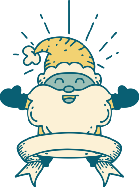 Dövme stili afiş mutlu noel baba karakteri bir insan tarafından çizilmiş.