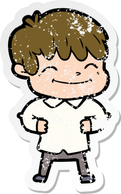 Bir insan tarafından çizilmiş mutlu bir çocuğun sıkıntılı çıkartması.