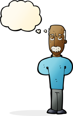 Bir insan tarafından çizilen düşünce baloncuğuyla kel bir adamı sinirlendiren çizgi film.