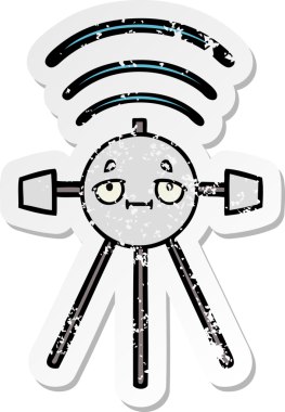 Bir insan tarafından çizilmiş şirin bir çizgi film uydusunun sıkıntılı çıkartması.