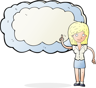 Bir insan tarafından çizilmiş metin alanı bulutlu karikatür kadın.