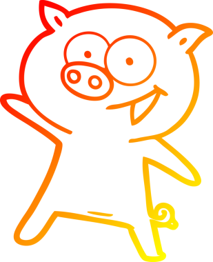 Bir insan tarafından çizilmiş neşeli, dans eden domuz çizgi filmi.