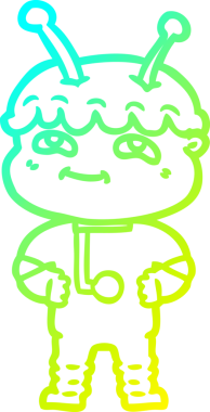 Bir insan tarafından çizilmiş dost canlısı bir uzay adamının soğuk çizgi çizimi.