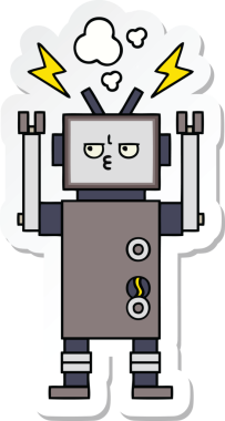 Bir insan tarafından çizilmiş şirin çizgi film robotunun çıkartması.