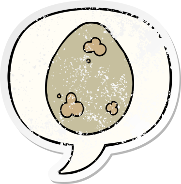 Konuşma baloncuğu olan karikatür yumurtası bir insan tarafından çizilmiş sıkıntılı eski bir çıkartma