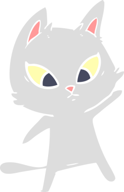 Bir insan tarafından çizilmiş düz renkli çizgi film kedisi.