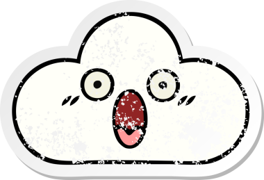 Bir insan tarafından çizilmiş şirin beyaz bulutun sıkıntılı çıkartması.