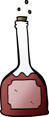 Bir insan tarafından çizilmiş kırmızı şarap şişesi.