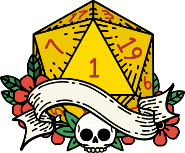 Retro Dövme Biçimi Doğal Bir d20 zar bir insan tarafından çizildi