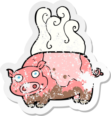 Bir insan tarafından çizilmiş çamurlu domuz çizgi filminin gerilimli yapıştırması.