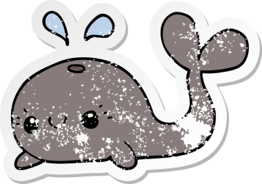 Bir insan tarafından çizilmiş şirin bir balinanın sıkıntılı çıkartması.