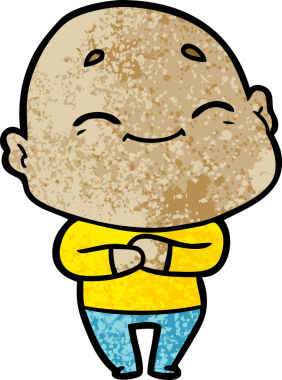 Bir insan tarafından çizilmiş mutlu kel adam çizgi filmi.