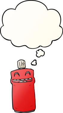 Düşünce baloncuğu olan çizgi film spreyi bir insan tarafından çizilmiş.