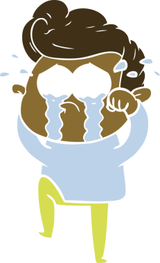 Bir insan tarafından çizilmiş düz renkli çizgi film ağlayan adam.