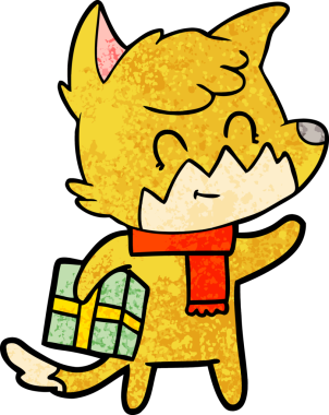 Bir insan tarafından çizilmiş karikatür dostu Noel tilkisi.