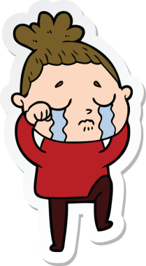 Bir insan tarafından çizilmiş ağlayan bir karikatür çıkartması.