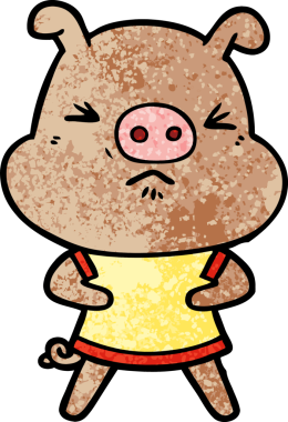 Bir insan tarafından çizilmiş tişört giyen kızgın bir domuz.