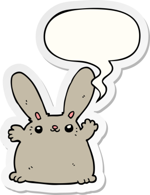 Bir insan tarafından çizilmiş konuşma balonu çıkartmalı çizgi film tavşanı.