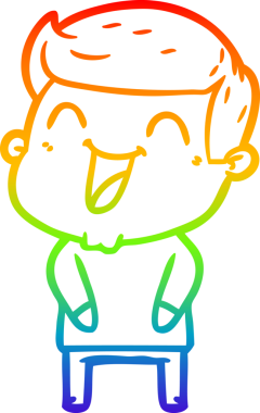 Gökkuşağı gradyan çizgi çizimi bir insan tarafından çizilmiş gülen bir karikatür adam