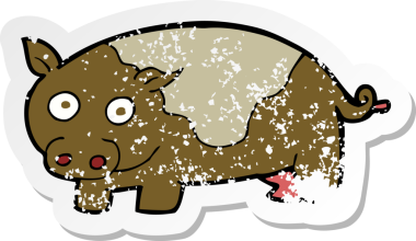 Bir insan tarafından çizilmiş bir domuzun gerilmiş çıkartması.