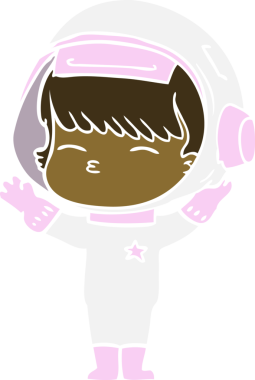 Düz renkli çizgi film meraklısı astronot bir insan tarafından çizilmiş.