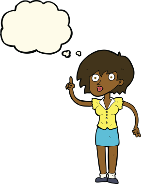 Bir insan tarafından çizilen düşünce baloncuğu ile ilgili sorusu olan karikatür kadın.